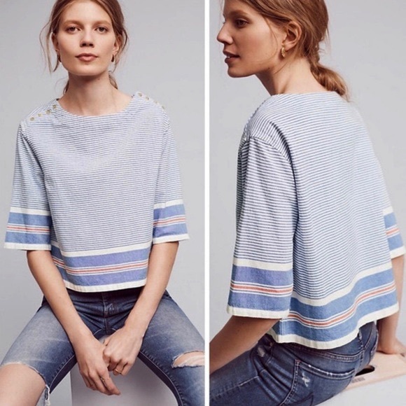 Maeve Tops - Anthro MAEVE | Blue and White Striped Top